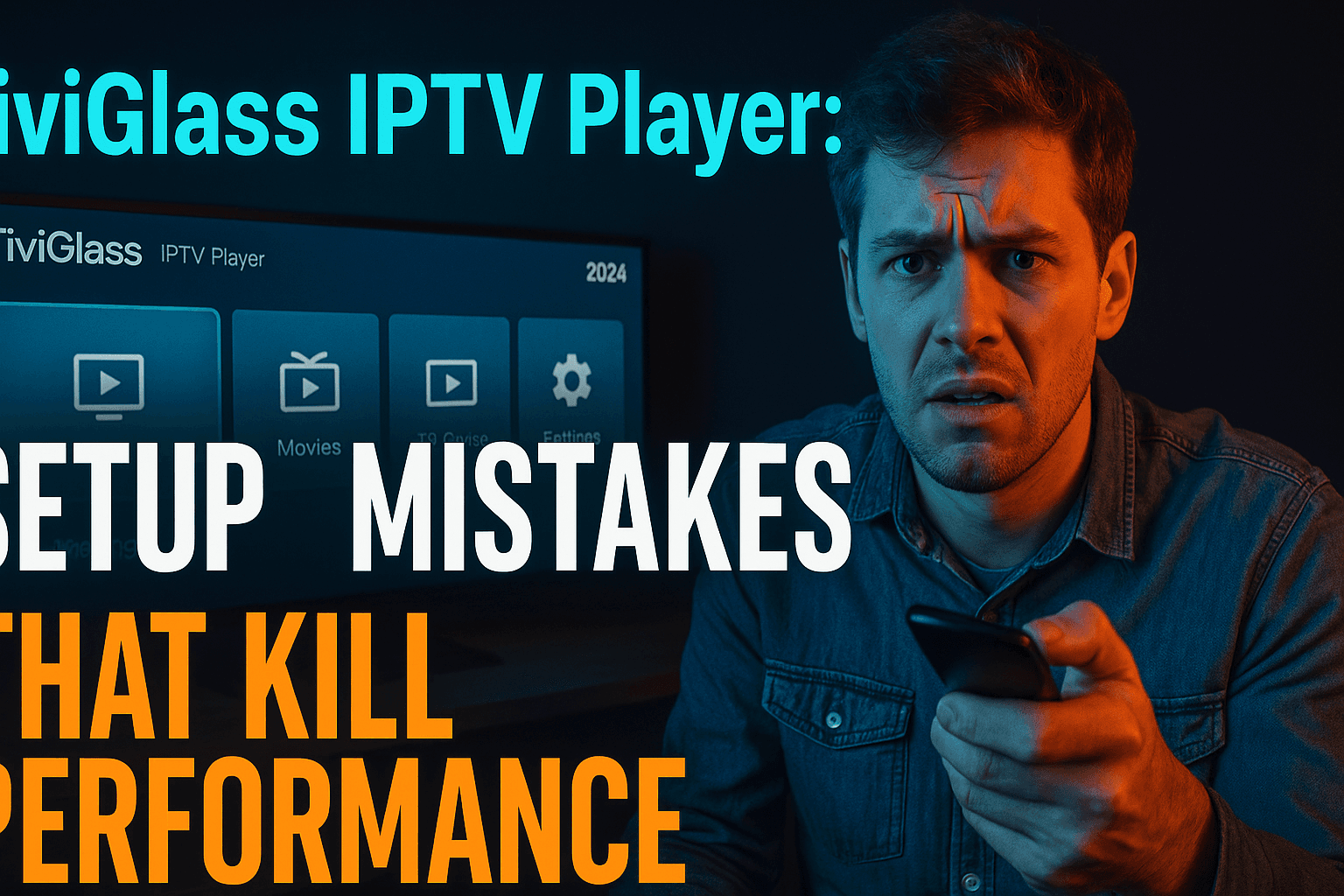 TiviGlass IPTV player setup screen on Android TV showing playlist and buffer settings
