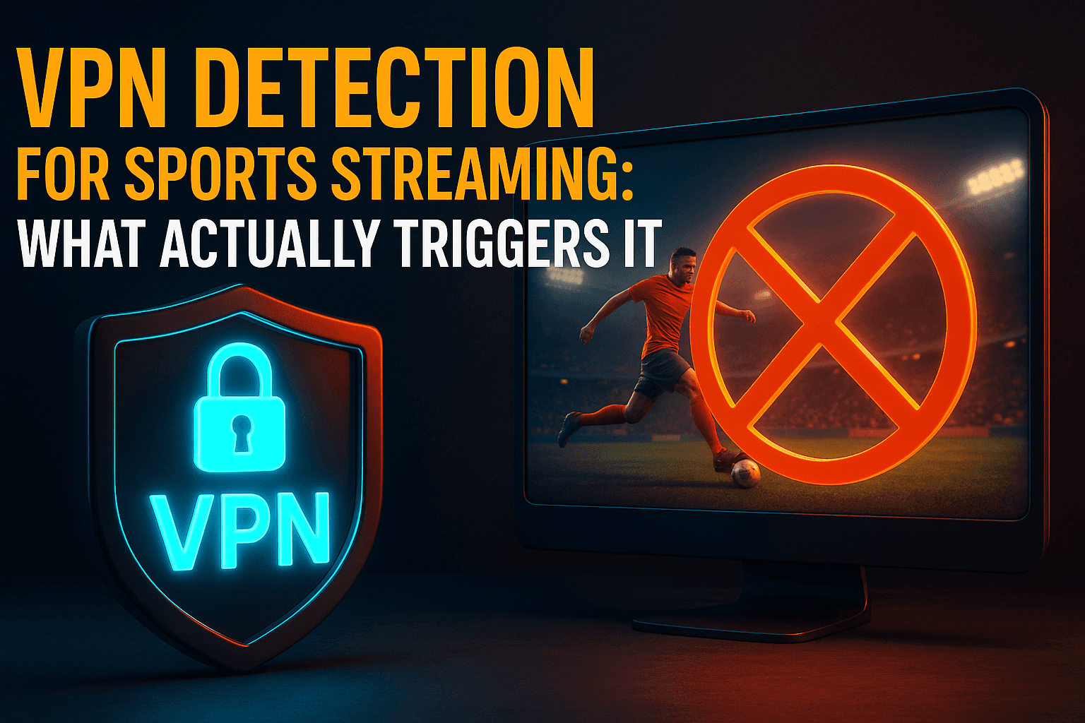 Diagram showing how streaming services detect VPNs using IP checks and traffic fingerprinting