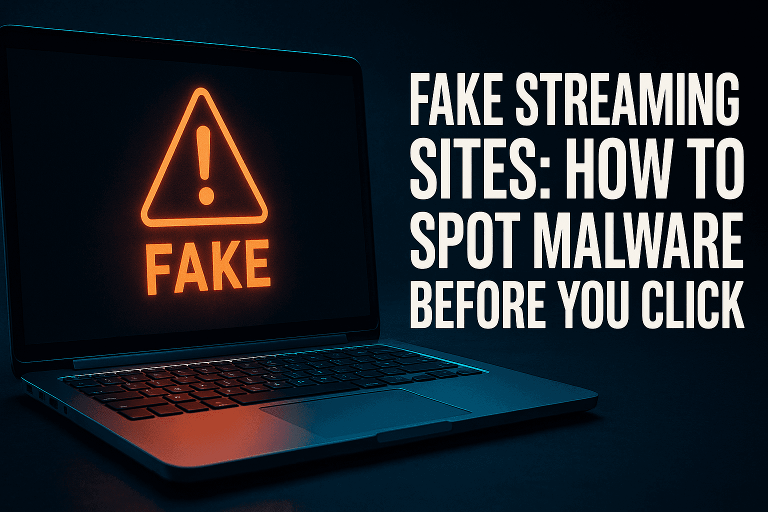 Warning signs of fake streaming sites malware on a laptop screen