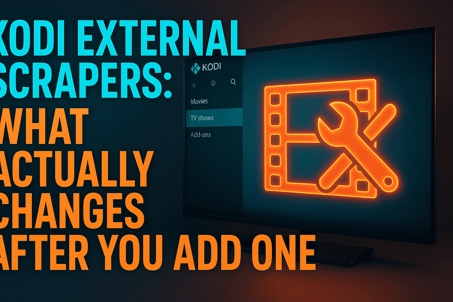 Kodi external scraper setup — metadata module install and library scan on a streaming device