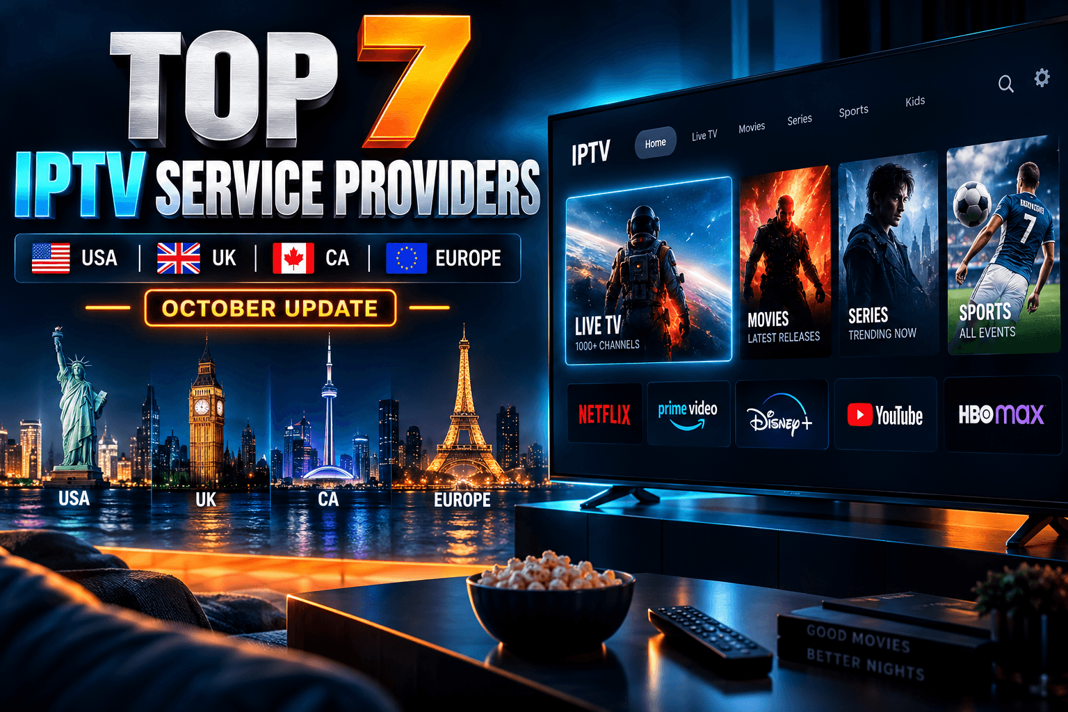 Top 7 IPTV Service Providers in USA, UK, CA, Europe ( October Update )