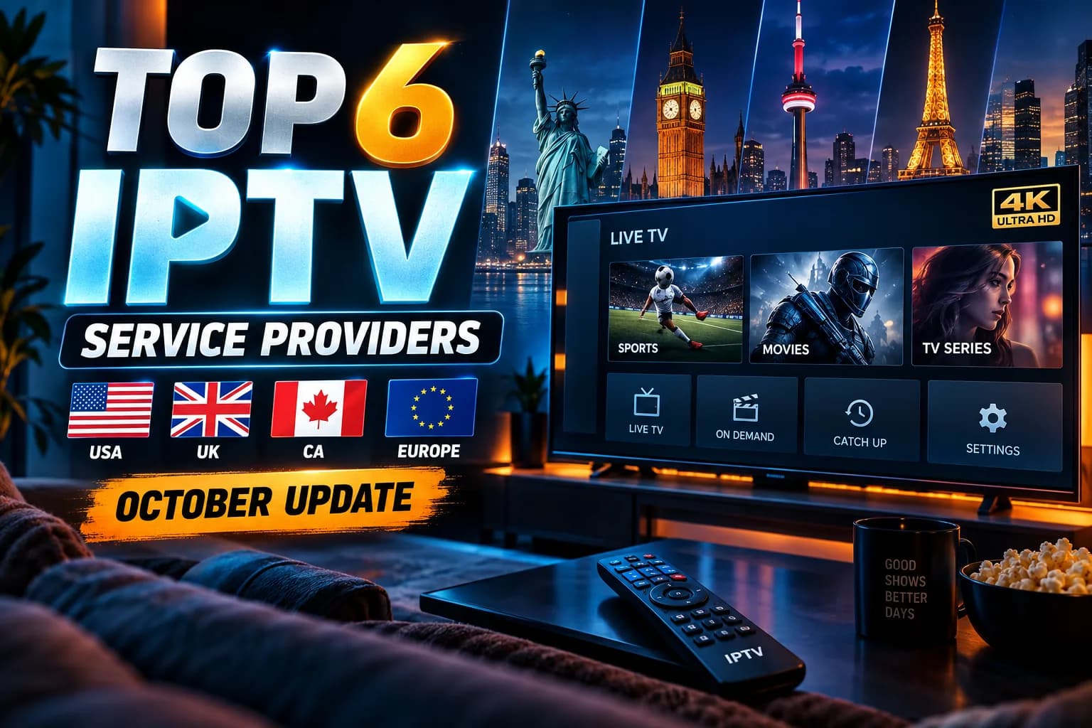 Top 6 IPTV Service Providers in USA, UK, CA, Europe (October Update)