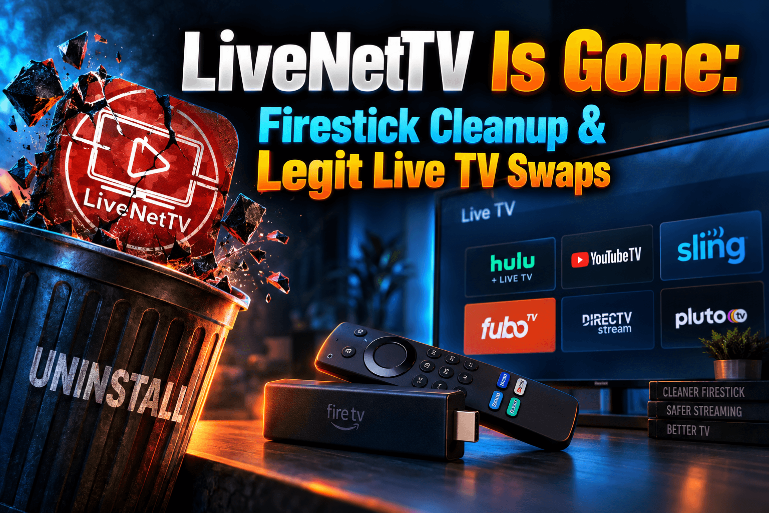 Fire TV Stick settings menu showing how to remove LiveNetTV from Firestick