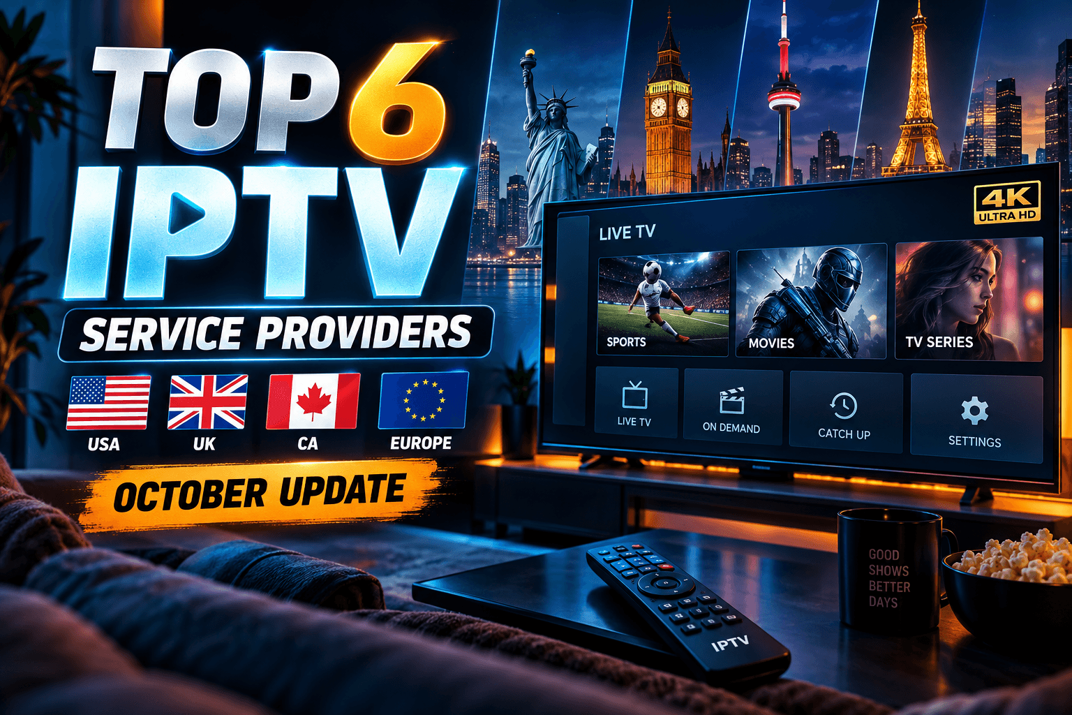 Top 6 IPTV Service Providers in USA, UK, CA, Europe (October Update)