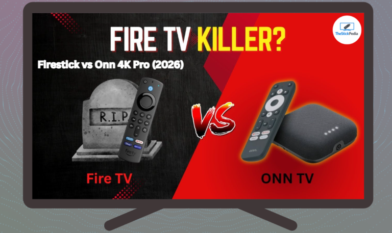Onn 4K device next to an Amazon Firestick showing streaming alternatives