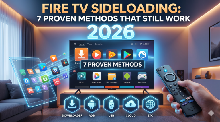 Fire TV sideloading guide showing APK installation on a Fire Stick device