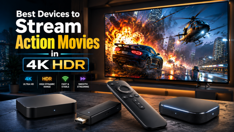 Best devices for streaming 4K action movies lined up including Shield Pro and Fire TV Stick 4K Max