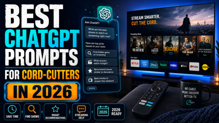 ChatGPT prompts for cord-cutters displayed on a laptop next to a streaming remote