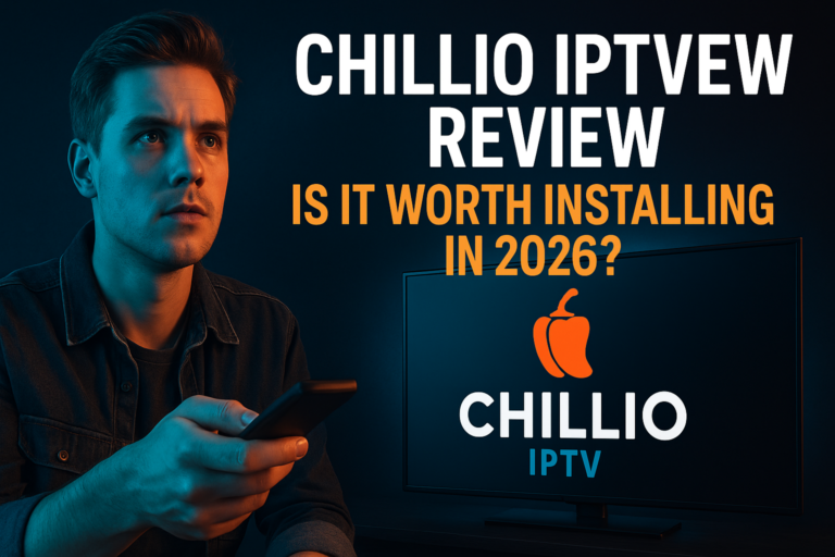 Chillio IPTV review — app interface shown on Apple TV 4K home screen in 2026