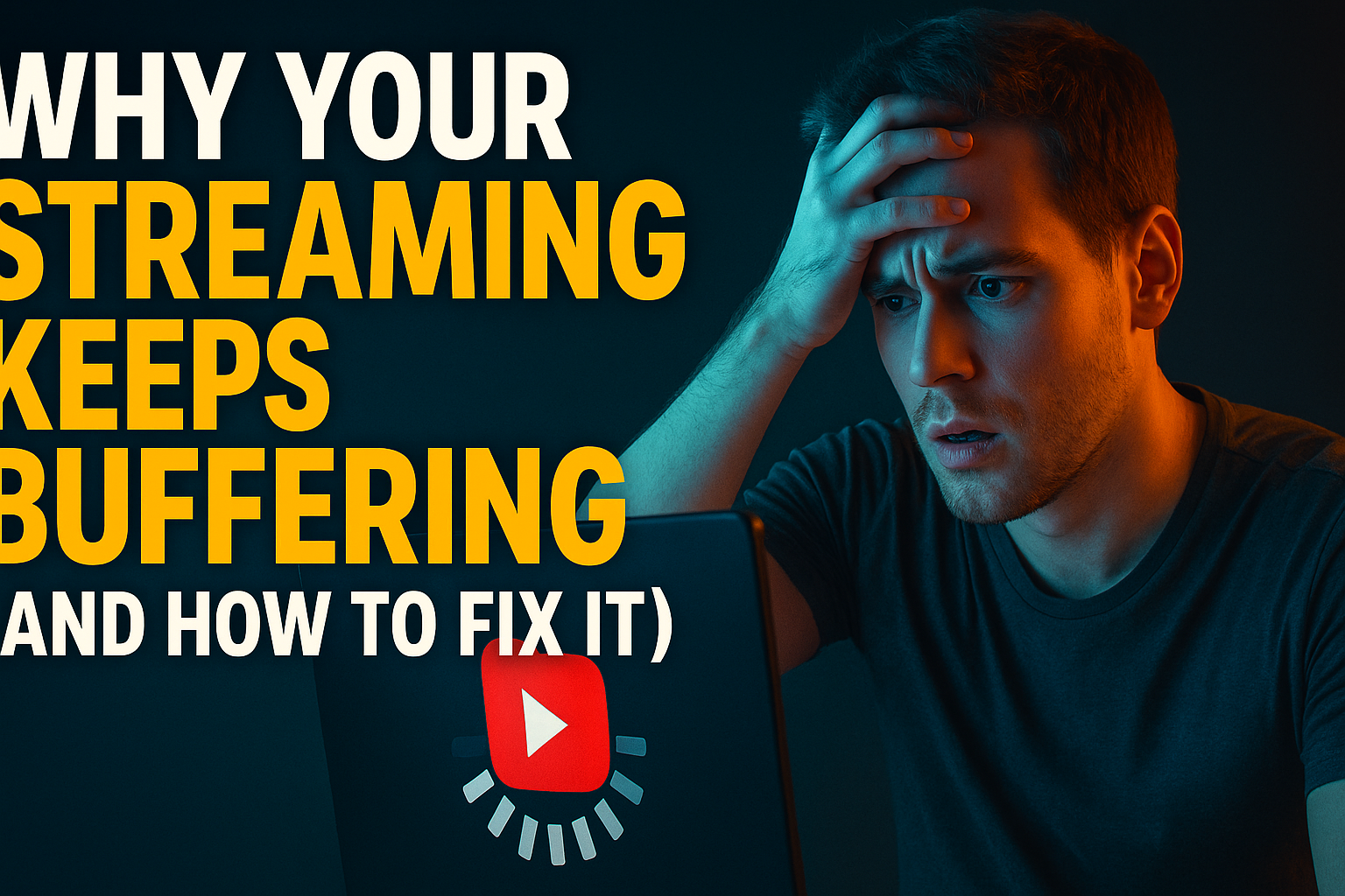 Streaming buffering fix guide — spinning loading wheel on a TV screen
