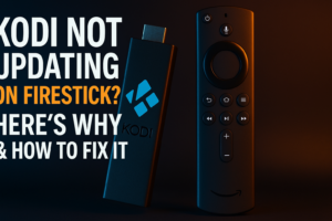 Kodi not updating on Firestick — troubleshooting guide hero image showing Firestick and Kodi logo