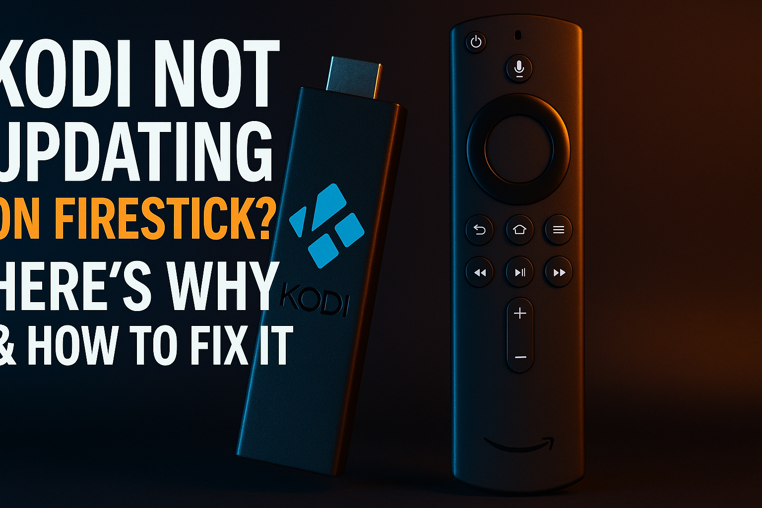 Kodi not updating on Firestick — troubleshooting guide hero image showing Firestick and Kodi logo