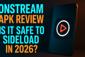 OnStream APK safe to sideload — review hero image showing app on Fire TV Stick