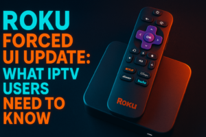Roku new home screen IPTV setup showing updated tab-based UI on a 4K streaming device