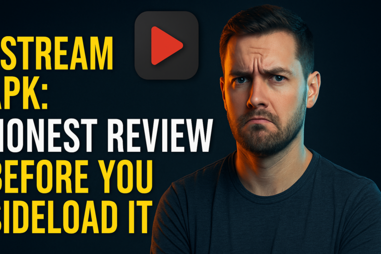 SStream APK review hero image showing the app interface on a Firestick 4K Max