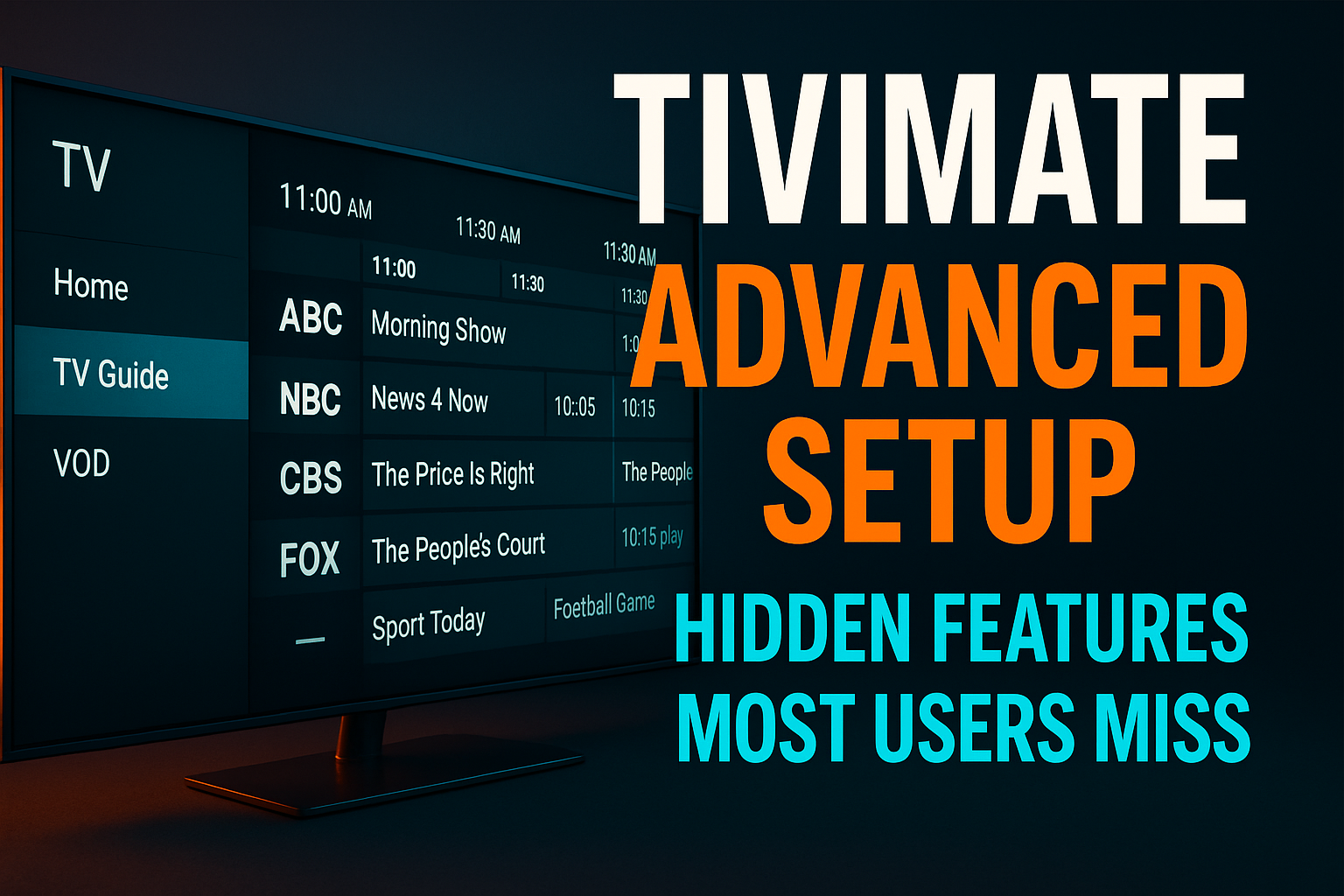 TiviMate advanced settings and features menu open on an Android TV streaming device