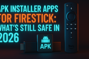 APK installer apps for Firestick displayed on a Fire TV home screen in 2026