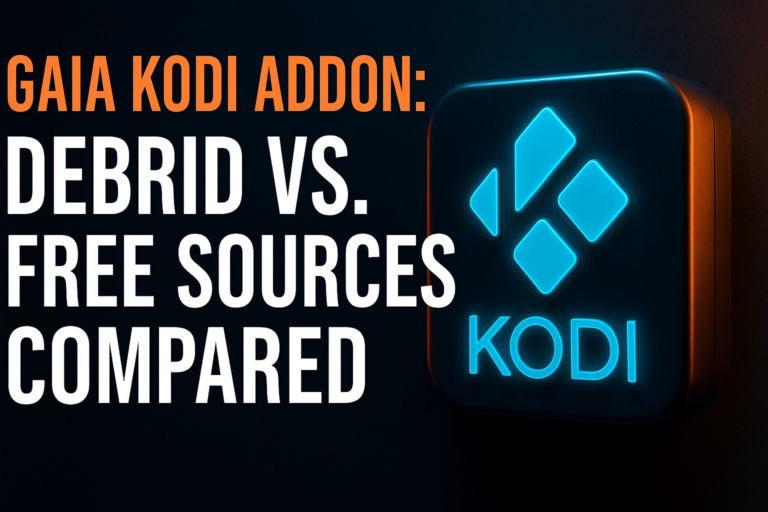 Gaia Kodi addon debrid vs free sources comparison showing scrape results and stream quality