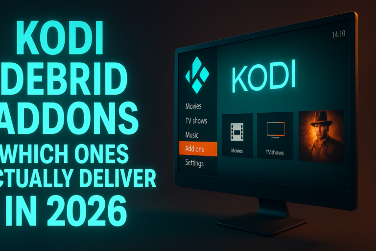 Best Kodi debrid addons 2026 — hero comparison of Shadow, Crew, Umbrella, Seren