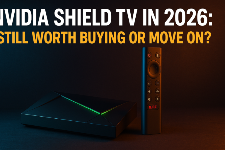 NVIDIA Shield TV 2026 worth buying — Shield TV Pro on a media center shelf