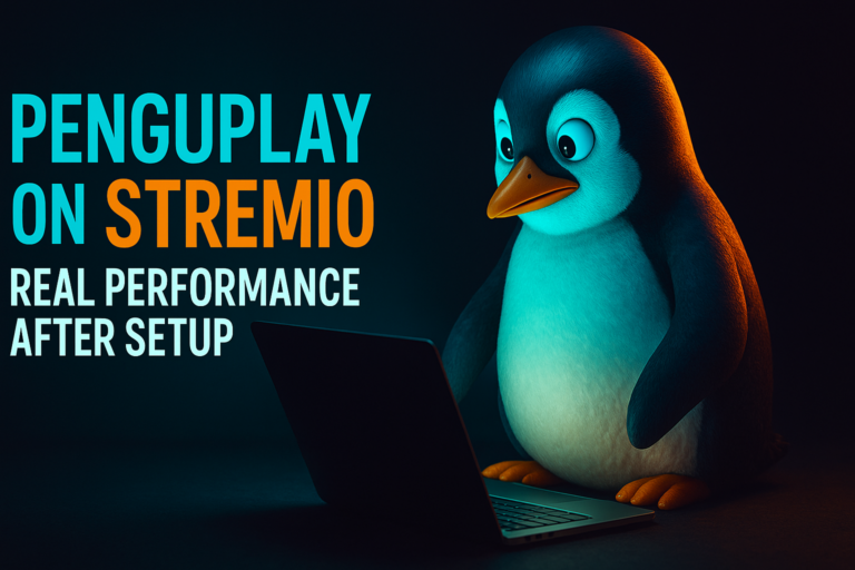 PenguPlay Stremio addon review — stream results shown on a 4K TV setup
