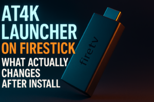 AT4K launcher Firestick review — custom home screen grid replacing Fire OS default launcher