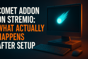 Comet Stremio addon real performance — configuration screen and stream results on a 4K display