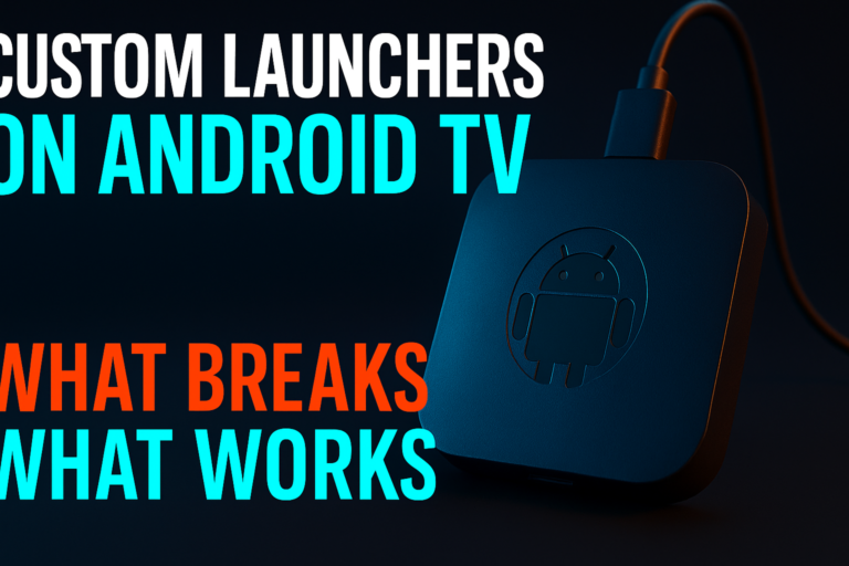 Custom launcher Android TV Google TV home screen comparison showing app grid vs stock interface