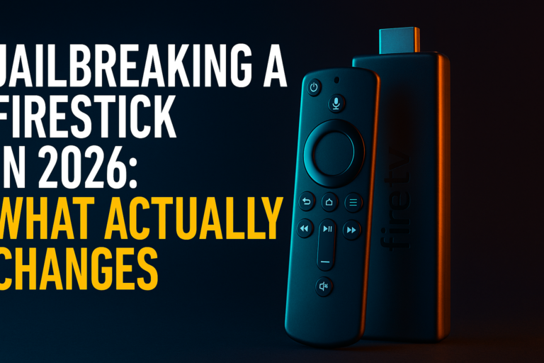 jailbreak Firestick 2026 — Firestick device with sideloading settings on screen