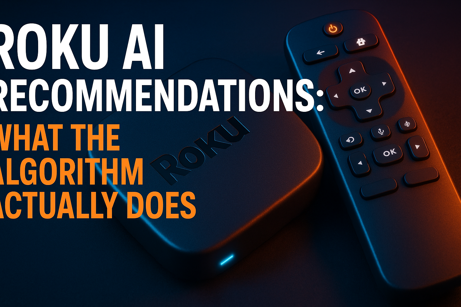 Roku AI recommendations algorithm displayed on a smart TV home screen with personalized content rows