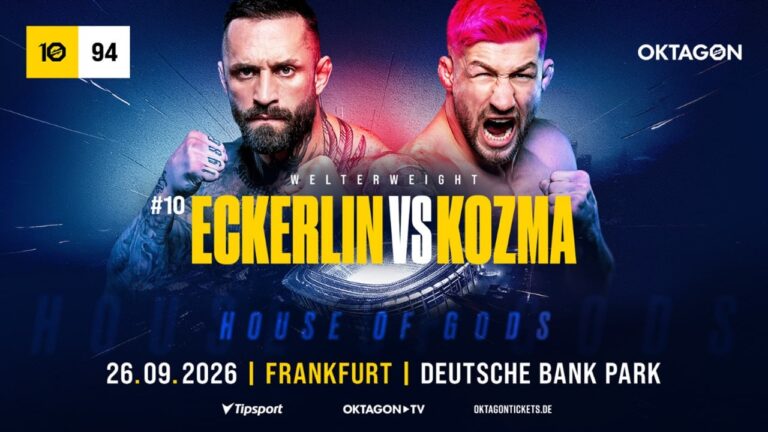 Oktagon 94 live stream promo graphic for the Eckerlin vs Kozma MMA headline bout